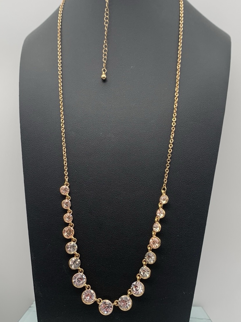 Gold Tone clear sparkly rhinestone Crystal Station Necklace 32-34”
